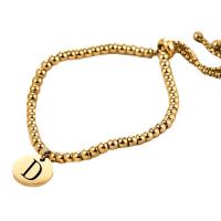 Титана стальной браслет, титан, Алфавитное письмо, плакирован золотом, регулируемый & разные стили для выбора & Женский, Золотой, длина:18-25 см, продается PC