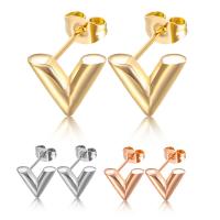 Titanium Steel  Earring, Letter V, plated, for woman, more colors for choice, 10x12mm, Sold By Pair
