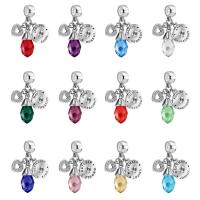 Brass European Pendant, with Crystal, silver color plated, DIY & with rhinestone, more colors for choice, nickel, lead & cadmium free, 15x27mm, Sold By PC