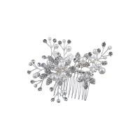 Bridal Decorative Hair Comb, Tibetan Style, with Clear Quartz & Plastic Pearl, handmade, fashion jewelry & for woman & with rhinestone, silver color, nickel, lead & cadmium free, 70x100mm, Sold By PC