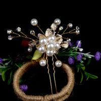 Hårpind, Zinc Alloy, med Plastic Pearl, håndlavet, mode smykker & for kvinde & med rhinestone, gylden, nikkel, bly & cadmium fri, 90x90mm, Solgt af PC