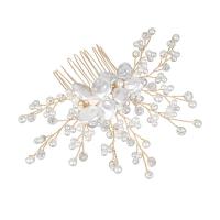 Braut Dekoratives Haarkämmchen, Messing, mit Kristall & Kunststoff Perlen, handgemacht, Modeschmuck & für Frau, keine, frei von Nickel, Blei & Kadmium, 110x120mm, verkauft von PC