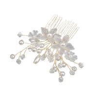 Décoratif Peigne nuptiale de cheveux, alliage de zinc, avec cristal & perle de plastique, fait à la main, bijoux de mode & pour femme, plus de couleurs à choisir, protéger l'environnement, sans nickel, plomb et cadmium, 90x50mm, Vendu par PC