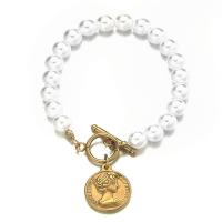304 Stainless Steel Bracelet with Plastic Pearl & for woman 8mm 19*22mm Sold By PC