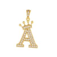 Cubic Zirconia Micro Pave Brass Pendant, Alphabet Letter, gold color plated, DIY & different styles for choice & micro pave cubic zirconia, golden, nickel, lead & cadmium free, 15x25mm, Sold By PC