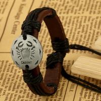 Cowhide Bracelet, Full Grain Cowhide Leather, with Tibetan Style, with 9-10cm extender chain, 12 Signs of the Zodiac, handmade, Adjustable & fashion jewelry & different styles for choice, more colors for choice, 12mm, Length:17 cm, Sold By PC
