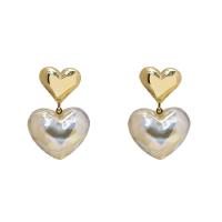 Brass Drop Earring Heart gold color plated fashion jewelry & for woman golden nickel lead & cadmium free 30mm Sold By Pair