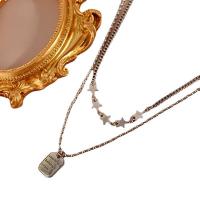 Brass Necklace, silver color plated, Double Layer & fashion jewelry & for woman, silver color, nickel, lead & cadmium free, 12x16mm, Length:43 cm, Sold By PC