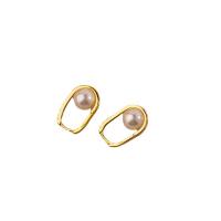 Brass Huggie Hoop Earring with Plastic Pearl gold color plated fashion jewelry & for woman golden nickel lead & cadmium free Sold By Pair
