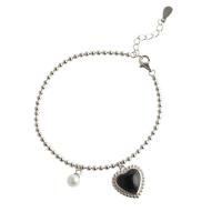 Brass Bracelet & Bangle, with Plastic Pearl, Heart, silver color plated, fashion jewelry & for woman, silver color, nickel, lead & cadmium free, 14mm,7mm, Length:21 cm, Sold By PC