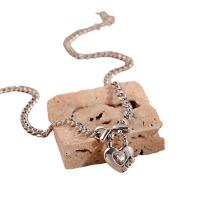 Cubic Zircon Micro Pave Brass Necklace Heart silver color plated fashion jewelry & micro pave cubic zirconia & for woman silver color nickel lead & cadmium free Length 48 cm Sold By PC