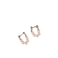 Brass Huggie Hoop Earring with Plastic Pearl Round silver color plated fashion jewelry & for woman white nickel lead & cadmium free Sold By Pair