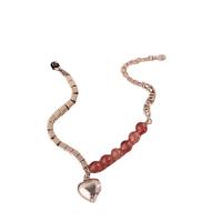 Βραχιόλια Brass, Ορείχαλκος, με Strawberry Quartz, Καρδιά, χρώμα επάργυρα, κοσμήματα μόδας & για τη γυναίκα, ασήμι, νικέλιο, μόλυβδο και κάδμιο ελεύθεροι, 15x15mm, Μήκος 21.5 cm, Sold Με PC