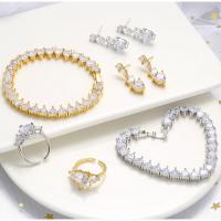 Brass Jewelry Set finger ring & bracelet & earring plated & micro pave cubic zirconia & for woman Sold By PC