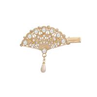 Alligator Hair Clip, Tibetan Style, with Plastic Pearl, gold color plated, for woman & hollow, nickel, lead & cadmium free, 64x51mm, Sold By PC