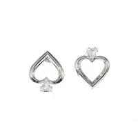 Asymmetric Earrings Brass Heart platinum color plated micro pave cubic zirconia & for woman & hollow nickel lead & cadmium free Sold By Pair