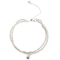 Brass Bracelet, with Plastic Pearl, silver color plated, Double Layer & Korean style & for woman & with rhinestone, Length:Approx 8.6 Inch, Sold By PC