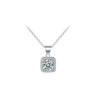 Cubic Zircon Micro Pave Brass Necklace, with 2.36inch extender chain, Square, platinum plated, oval chain & micro pave cubic zirconia & for woman, nickel, lead & cadmium free, Length:Approx 16.3 Inch, Sold By PC
