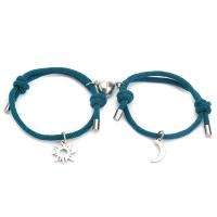 Couple Bracelet and Bangle, Polyester Cord, with 304 Stainless Steel & Tibetan Style, Sun, with magnetic & for couple, more colors for choice, Length:Approx 7-9 Inch, 10Sets/Lot, Sold By Lot