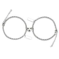 Couple Bracelet and Bangle 304 Stainless Steel with Zinc Alloy with 1.96inch extender chain Vacuum Ion Plating with magnetic & for couple Length Approx 7 Inch Sold By Lot