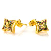 Cubic Zirconia Micro Pave Brass Earring, gold color plated, micro pave cubic zirconia & for woman, 11x11mm, Sold By Pair