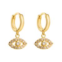 Huggie Hoop Drop Earring Brass Eye gold color plated micro pave cubic zirconia & for woman & hollow Sold By PC