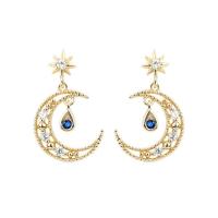 Cubic Zirconia Micro Pave Brass Earring Moon and Star plated micro pave cubic zirconia & for woman & hollow Sold By Pair