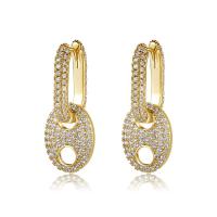 Huggie Hoop Drop Earring, Brass, gold color plated, micro pave cubic zirconia & for woman, 11x27mm, Sold By Pair