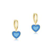 Huggie Hoop Drop Earring, Brass, Heart, gold color plated, for woman & enamel, more colors for choice, 14.20x23mm, Sold By Pair