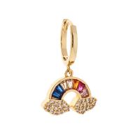 Huggie Hoop Drop Earring Brass Rainbow gold color plated & micro pave cubic zirconia & for woman multi-colored Length Approx 17.71 Inch Sold By PC