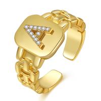 Kubieke Circonia Micro Pave Brass Ring, Messing, De Brief van het alfabet, gold plated, Verstelbare & verschillende stijlen voor de keuze & micro pave zirconia & voor vrouw, Verkocht door PC