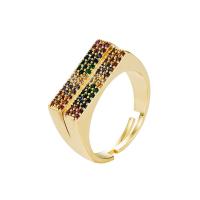 Cubique anneau en laiton Circonia Micro Pave, Placage de couleur d'or, Réglable & pavé de micro zircon & pour femme, plus de couleurs à choisir, 19x10mm, Vendu par PC