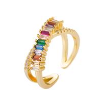 Cubique anneau en laiton Circonia Micro Pave, Placage de couleur d'or, Réglable & pavé de micro zircon & pour femme, Vendu par PC