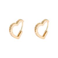 Brass Huggie Hoop Earring, Heart, gold color plated, micro pave cubic zirconia & for woman, 12mm, Sold By Pair
