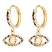 Huggie Hoop Drop Earring Brass Eye gold color plated micro pave cubic zirconia & for woman & hollow Sold By Pair