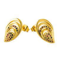 Boucles d'oreilles en laiton zircon cubique pavent, Placage de couleur d'or, pavé de micro zircon & pour femme, multicolore, 10x21mm, Vendu par paire