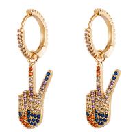 Huggie Hoop Drop Earring Brass Hand gold color plated micro pave cubic zirconia & for woman multi-colored Sold By Pair