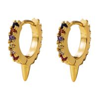 Messing Håndtaget tilbage Earring, guldfarve belagt, Micro Pave cubic zirconia & for kvinde, 14x16mm, Solgt af par