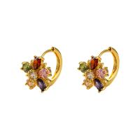 Brass Lever Back Earring Flower 18K gold plated micro pave cubic zirconia & for woman multi-colored Sold By Pair