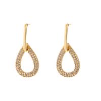 Messing Drop Earring, guldfarve belagt, forskellige stilarter for valg & Micro Pave cubic zirconia & for kvinde & hule, 11x25mm, Solgt af par