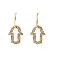 Cubic Zirconia Micro Pave Brass Earring, gold color plated, different styles for choice & micro pave cubic zirconia & for woman & hollow, 13x25mm, Sold By Pair