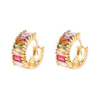 Brass Huggie Hoop Earring, 18K gold plated, micro pave cubic zirconia & for woman, more colors for choice, 8x20mm, Sold By Pair