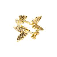 Brass Cuff Finger Ring Butterfly gold color plated Adjustable & micro pave cubic zirconia & for woman Sold By PC