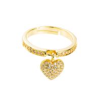 Cúbicos Circonia Micro Pave anillo de latón, metal, Corazón, chapado en color dorado, micro arcilla de zirconia cúbica & para mujer, Vendido por UD
