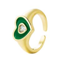Brass Finger Ring Heart gold color plated Adjustable & for woman & enamel & with rhinestone 20mm Sold By PC
