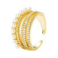 Cubic Zirconia Micro Pave Brass Ring, with Plastic Pearl, gold color plated, Adjustable & different styles for choice & micro pave cubic zirconia & for woman, Sold By PC