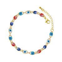 Bracelet Evil Eye bijoux, laiton, avec 1.57 inch chaînes de rallonge, Placage de couleur d'or, styles différents pour le choix & pour femme & émail, multicolore, Longueur:Environ 6.69 pouce, Vendu par PC