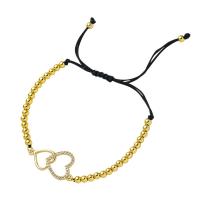 Cubic Zirconia Micro Pave Brass Bracelet, with Polyester Cord, gold color plated, Adjustable & different styles for choice & micro pave cubic zirconia & for woman, Length:Approx 6.69 Inch, Sold By PC