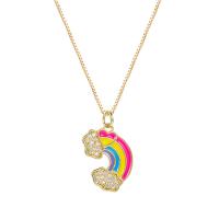 Cubic Zircon Micro Pave Brass Necklace with 1.96 inch extender chain Rainbow gold color plated & micro pave cubic zirconia & for woman & enamel multi-colored Length Approx 17.71 Inch Sold By PC
