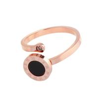 Titanium Steel Cuff Finger Ring with Acrylic Vacuum Ion Plating fashion jewelry & with roman number & for woman & with rhinestone rose gold color US Ring Sold By PC